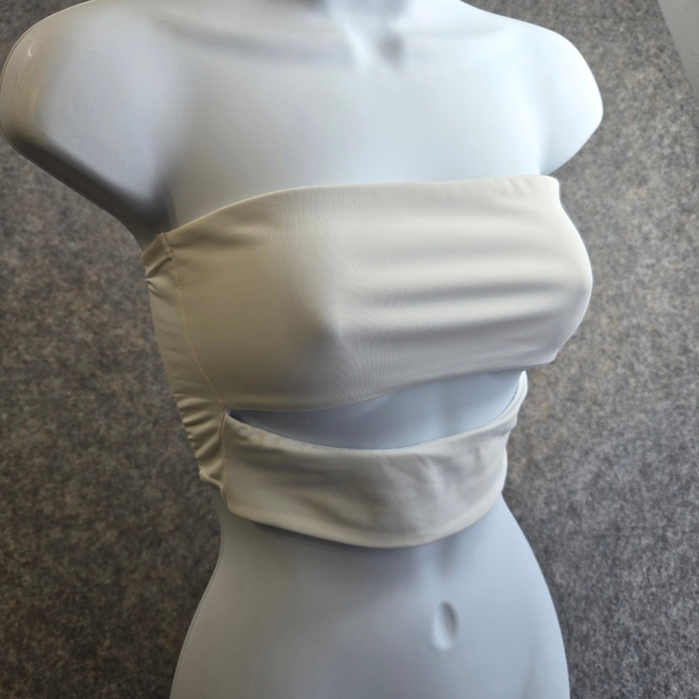 Edikted Bandeau Tube Top Womens XS White Cut Out Minimalist Clubwear Rave‎ Party